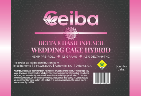 Image of wedding cake hemp pre-rolls package label